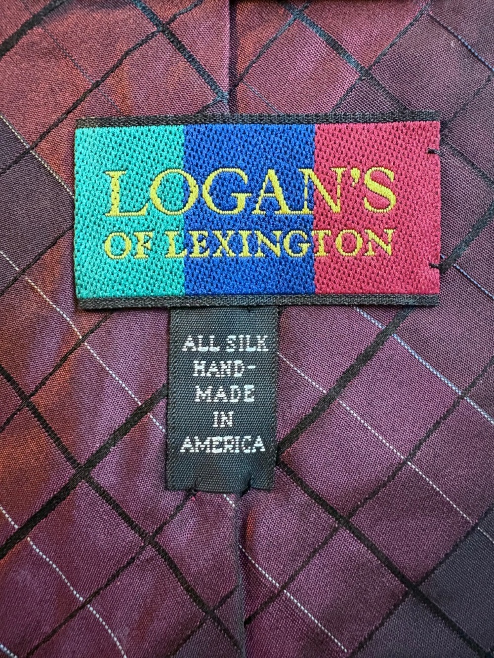 Vintage Logan’s of Lexington 100% Silk Tie Burgundy Black Extra Long